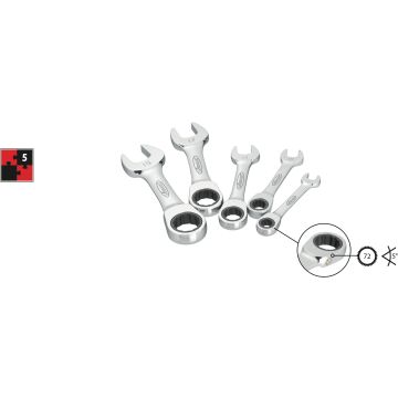 Vigor V2815 Skrallenøkkelsett Korte 5Stk