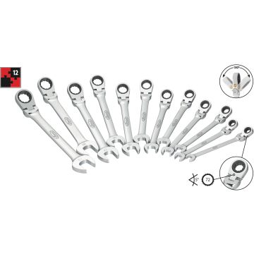 Vigor V2818 Skrallenøkkelsett Leddet 8-19M