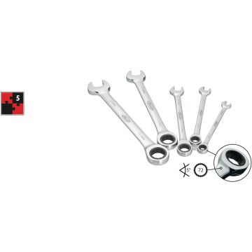 Vigor V2820 Skrallenøkkelsett Flate 5Stk