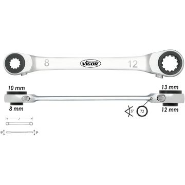 Vigor V3607 Skrallenøkkel 4I1 8,10,12,13mm