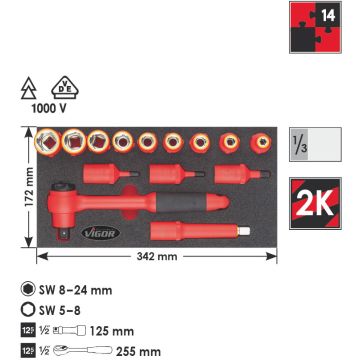 Vigor V3646 Skrutrekkersett Slagkap. 1/3Ms