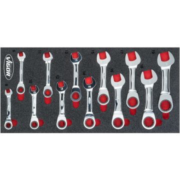 Vigor V5075 Korte Skrallenøkkler 1/3+Ms